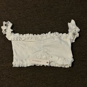 White Ruffled off the sleeve crop top
